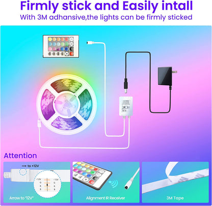 50 FT LED Strip Lights,Bluetooth LED Lighting for Bedroom, Color Changing Light Strip with Music Sync, Phone Controller and IR Remote(App+Remote +Mic)